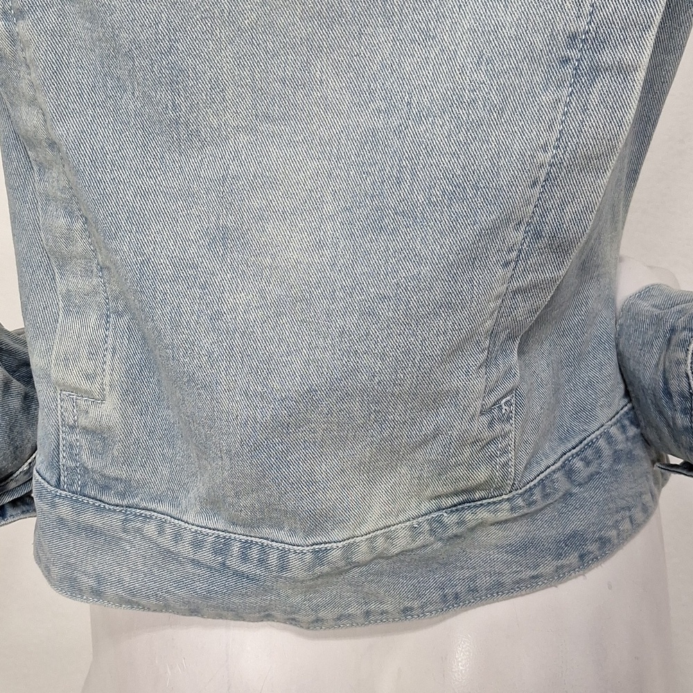 Free People Light Wash Long Sleeve Streetwear Grunge Fitted Denim Jacket Size M - Picture 9 of 14